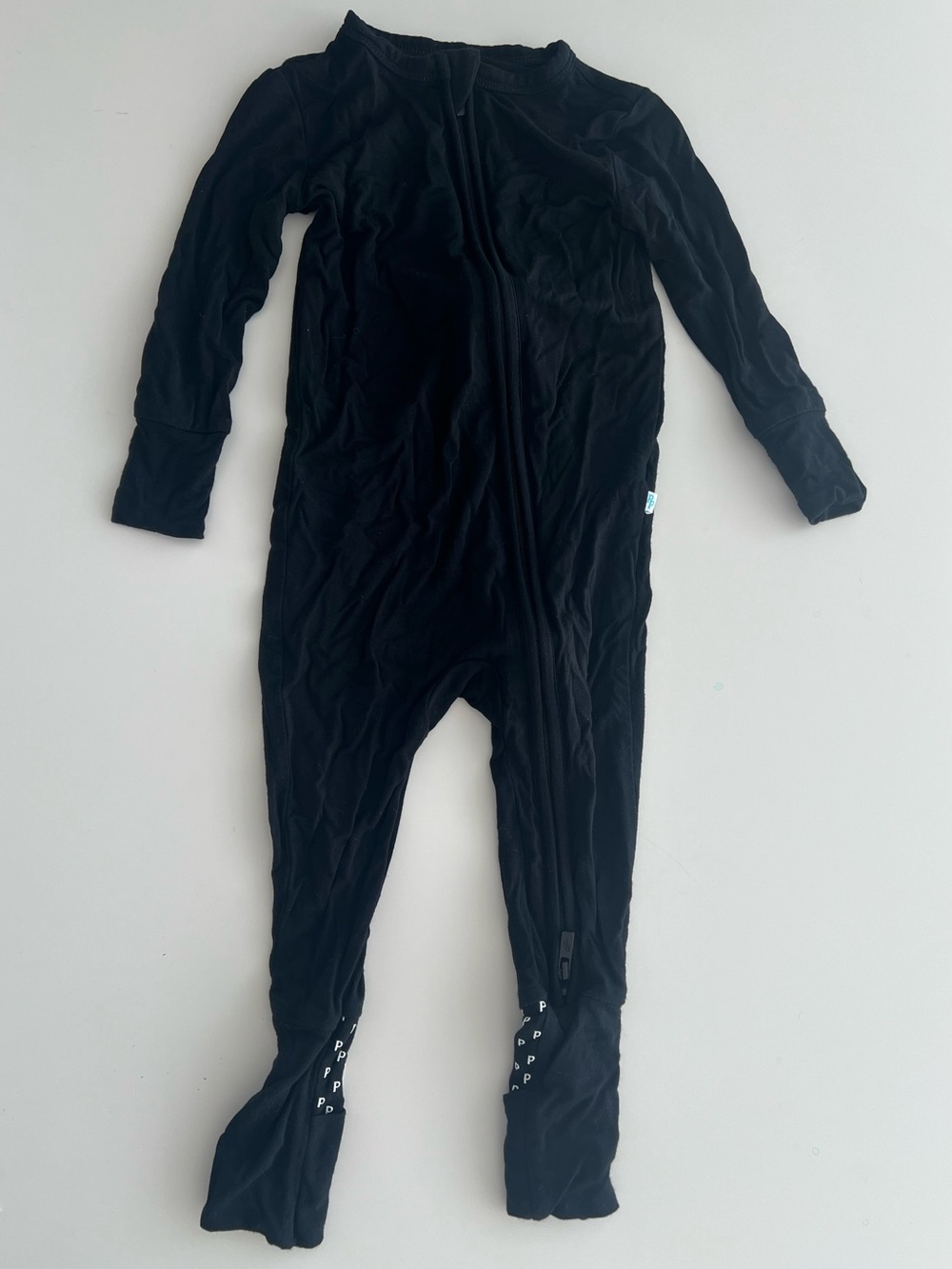Posh Peanut Black Convertible Footie Zippered One Piece Pajamas 6-9m